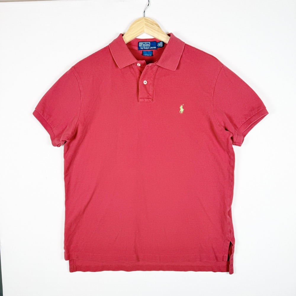 Polo Ralph Lauren Mens Custom Fit Red Pique‎ Polo Shirt Lime Green Pony Size L